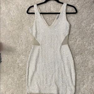 BEBE White sequin mini dress